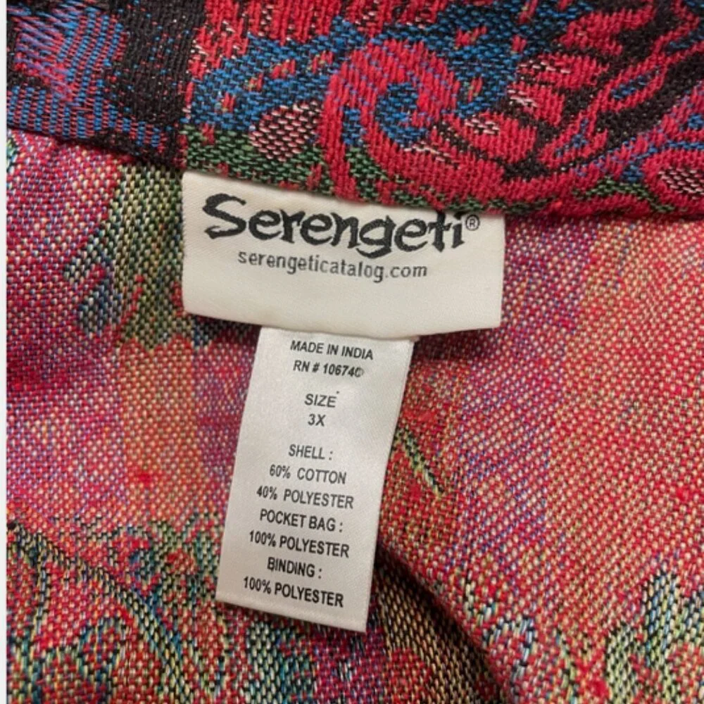 Serengeti Catalog Floral Tapestry Open Jacket | Women’s 3X | Red | Pockets